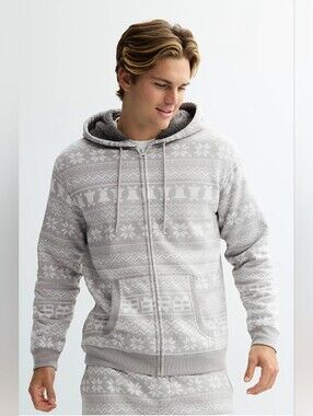 ADTN Men's Light Gray Fair Isle Holiday Pattern Sweatsuit Size XL Sherpa Lined